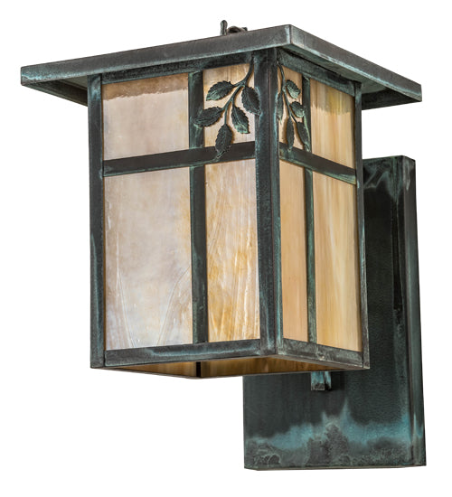 Meyda Lighting Hyde Park 9" Verdigris Sprig Wall Sconce With Beige Iridescent Shade Glass