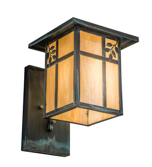 Meyda Lighting Hyde Park 9" Verdigris Sprig Wall Sconce With Beige Iridescent Shade Glass