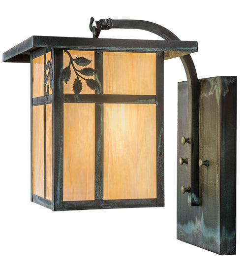 Meyda Lighting Hyde Park 9" Verdigris Sprig Wall Sconce With Beige Iridescent Shade Glass