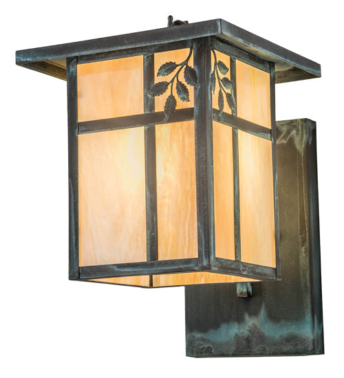 Meyda Lighting Hyde Park 9" Verdigris Sprig Wall Sconce With Beige Iridescent Shade Glass