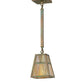 Meyda Lighting Hyde Park 9" Verdigris "T" Mission Mini Pendant Light With Beige Iridescent Shade Glass