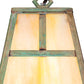 Meyda Lighting Hyde Park 9" Verdigris "T" Mission Mini Pendant Light With Beige Iridescent Shade Glass