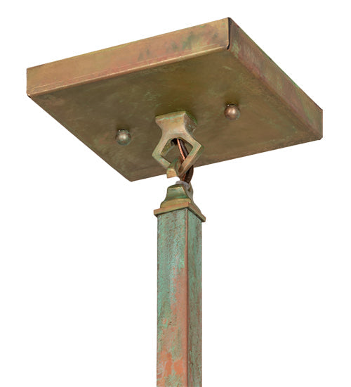Meyda Lighting Hyde Park 9" Verdigris "T" Mission Mini Pendant Light With Beige Iridescent Shade Glass