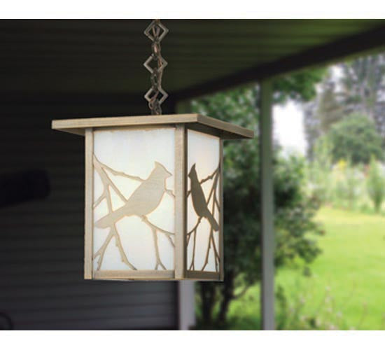Meyda Lighting Hyde Park 9"Sq Antique Brass Song Bird Ceiling Mini Pendant Light With White Art Shade Glass