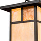 Meyda Lighting Hyde Park 9"Sq Craftsman Brown "T" Mission Pendant Light With Beige Iridescent Glass & Amber Mica Shade
