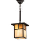 Meyda Lighting Hyde Park 9"Sq Craftsman Brown "T" Mission Pendant Light With Beige Iridescent Glass & Amber Mica Shade