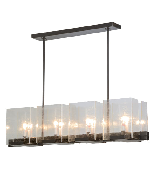 Meyda Lighting Ice Cube 41" 8-Light Timeless Bronze Island Chandelier With Clear Seeded Shade Glass