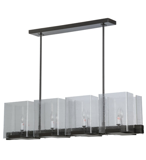 Meyda Lighting Ice Cube 41" 8-Light Timeless Bronze Island Chandelier With Clear Seeded Shade Glass