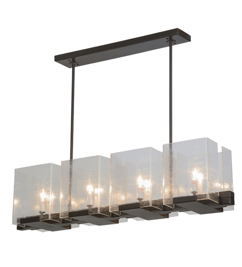 Meyda Lighting Ice Cube 41" 8-Light Timeless Bronze Island Chandelier With Clear Seeded Shade Glass