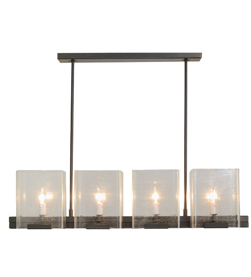 Meyda Lighting Ice Cube 41" 8-Light Timeless Bronze Island Chandelier With Clear Seeded Shade Glass