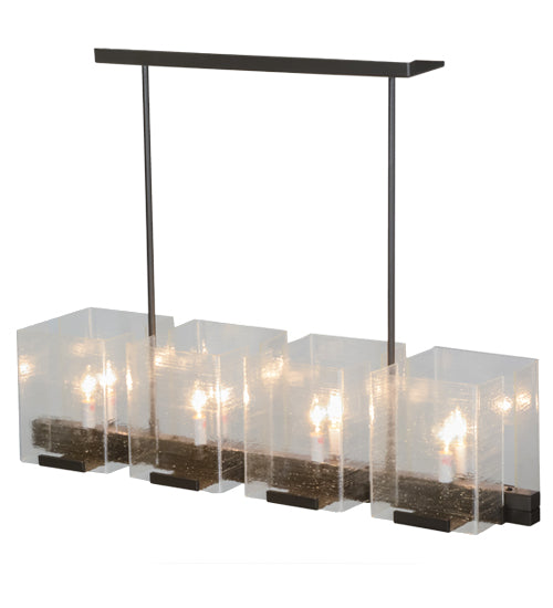 Meyda Lighting Ice Cube 41" 8-Light Timeless Bronze Island Chandelier With Clear Seeded Shade Glass