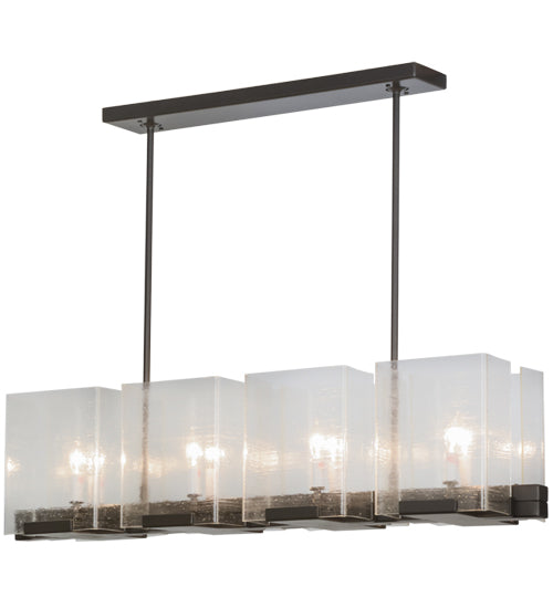 Meyda Lighting Ice Cube 41" 8-Light Timeless Bronze Island Chandelier With Clear Seeded Shade Glass