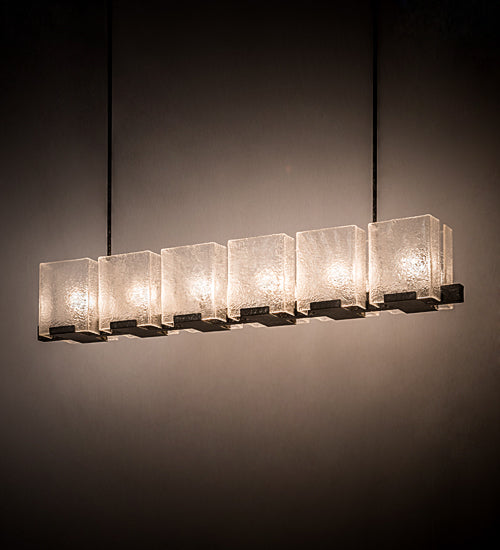 Meyda Lighting Ice Cube 60" 6-Light Smoke Island Chandelier With Clear Textured Shade Glass