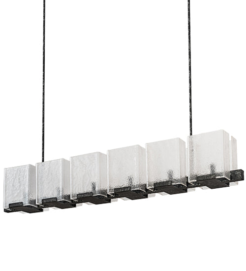 Meyda Lighting Ice Cube 60" 6-Light Smoke Island Chandelier With Clear Textured Shade Glass