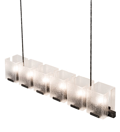 Meyda Lighting Ice Cube 60" 6-Light Smoke Island Chandelier With Clear Textured Shade Glass