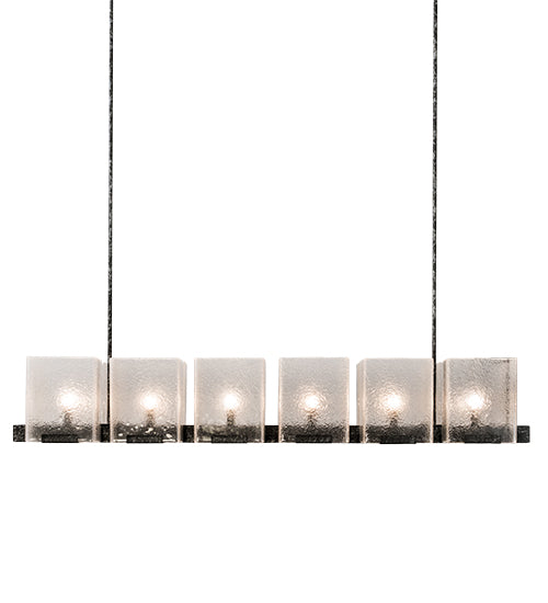 Meyda Lighting Ice Cube 60" 6-Light Smoke Island Chandelier With Clear Textured Shade Glass