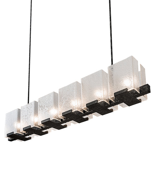 Meyda Lighting Ice Cube 60" 6-Light Smoke Island Chandelier With Clear Textured Shade Glass