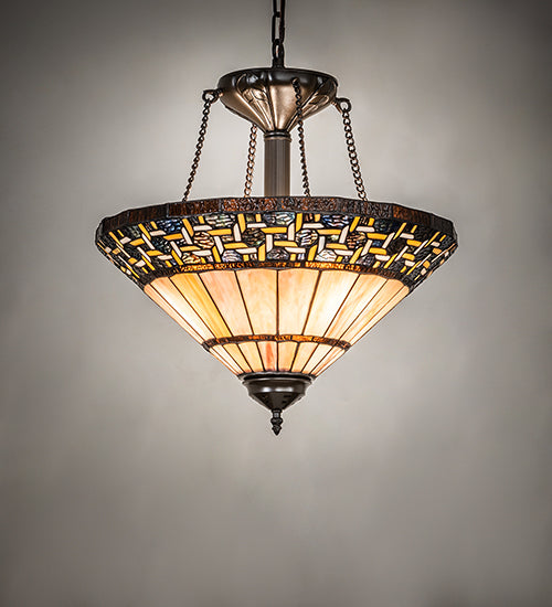 Meyda Lighting Ilona 199070 20" 3-Light Mahogany Bronze Inverted Pendant Light With Multi-Colored Shade Glass