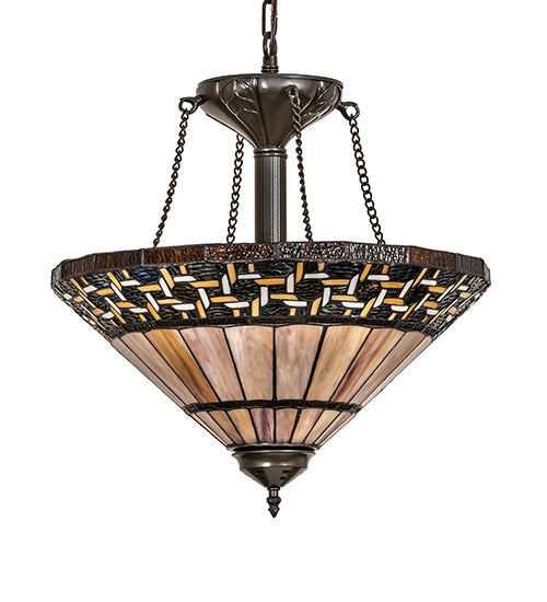 Meyda Lighting Ilona 199070 20" 3-Light Mahogany Bronze Inverted Pendant Light With Multi-Colored Shade Glass