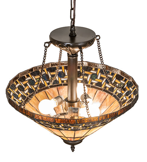 Meyda Lighting Ilona 199070 20" 3-Light Mahogany Bronze Inverted Pendant Light With Multi-Colored Shade Glass