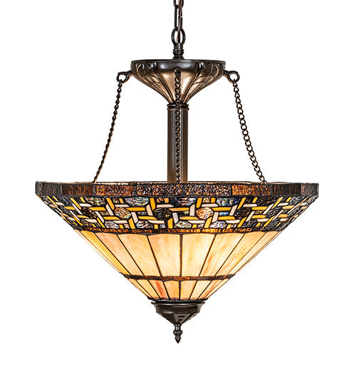 Meyda Lighting Ilona 199070 20" 3-Light Mahogany Bronze Inverted Pendant Light With Multi-Colored Shade Glass