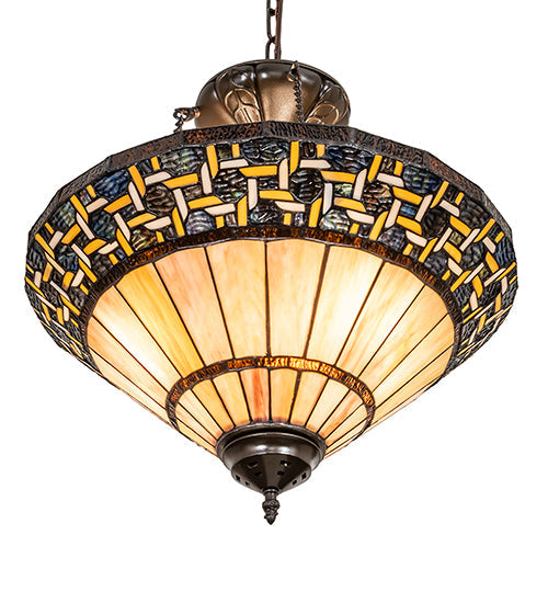 Meyda Lighting Ilona 199070 20" 3-Light Mahogany Bronze Inverted Pendant Light With Multi-Colored Shade Glass