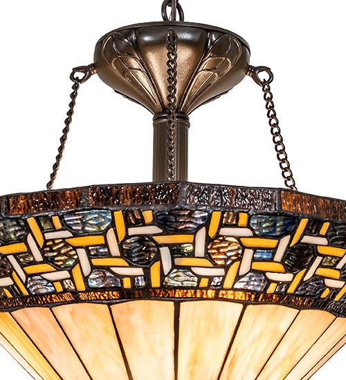 Meyda Lighting Ilona 199070 20" 3-Light Mahogany Bronze Inverted Pendant Light With Multi-Colored Shade Glass