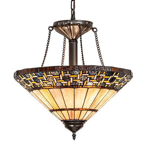 Meyda Lighting Ilona 199070 20" 3-Light Mahogany Bronze Inverted Pendant Light With Multi-Colored Shade Glass