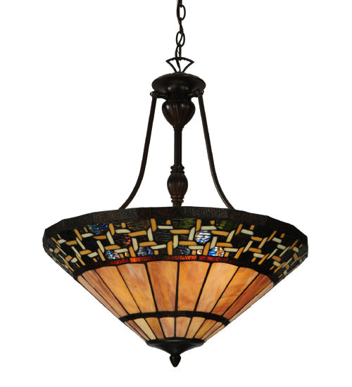 Meyda Lighting Ilona 20" 3-Light Mahogany Bronze Inverted Pendant Light With Multi-Colored Shade Glass