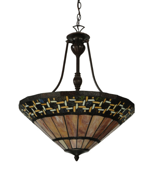Meyda Lighting Ilona 20" 3-Light Mahogany Bronze Inverted Pendant Light With Multi-Colored Shade Glass
