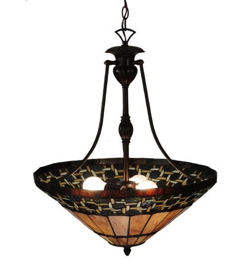 Meyda Lighting Ilona 20" 3-Light Mahogany Bronze Inverted Pendant Light With Multi-Colored Shade Glass