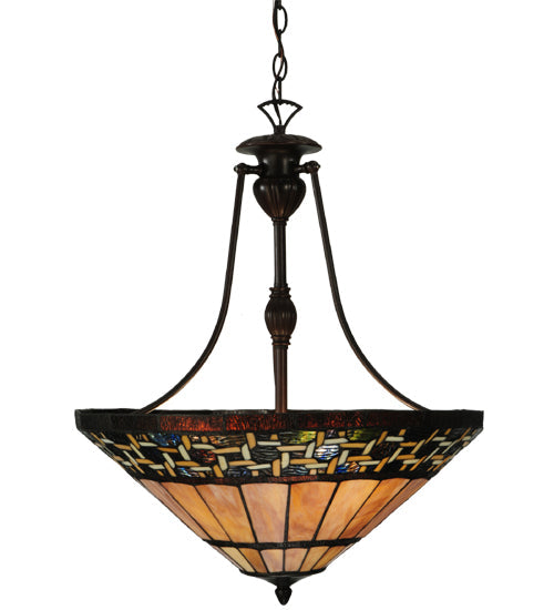 Meyda Lighting Ilona 20" 3-Light Mahogany Bronze Inverted Pendant Light With Multi-Colored Shade Glass