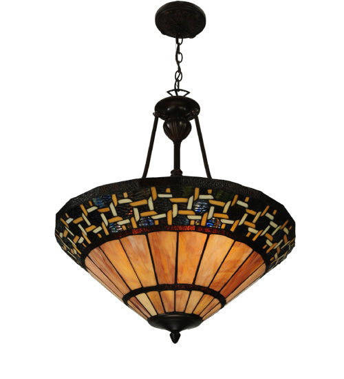 Meyda Lighting Ilona 20" 3-Light Mahogany Bronze Inverted Pendant Light With Multi-Colored Shade Glass