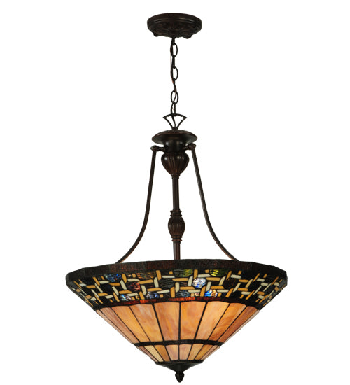 Meyda Lighting Ilona 20" 3-Light Mahogany Bronze Inverted Pendant Light With Multi-Colored Shade Glass