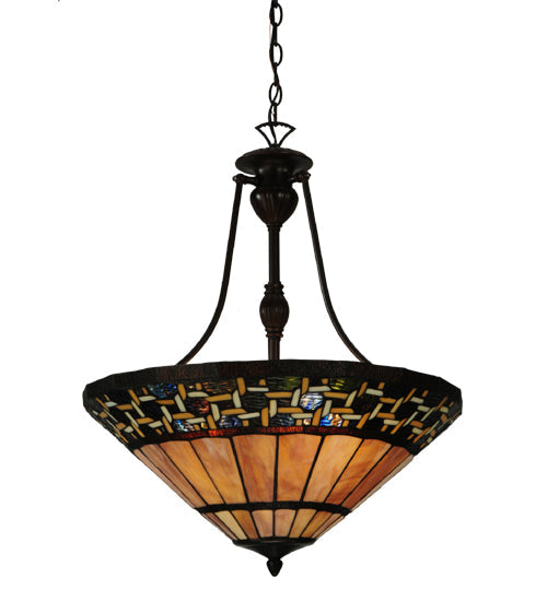 Meyda Lighting Ilona 20" 3-Light Mahogany Bronze Inverted Pendant Light With Multi-Colored Shade Glass