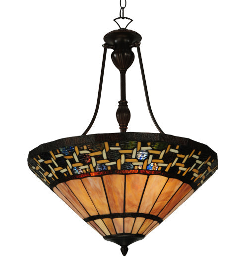 Meyda Lighting Ilona 20" 3-Light Mahogany Bronze Inverted Pendant Light With Multi-Colored Shade Glass