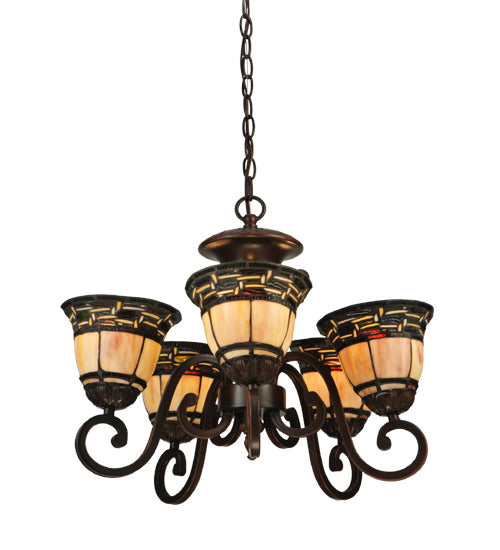 Meyda Lighting Ilona 20" 5-Light Mahogany Bronze Chandelier With Multi-Colored Shade Glass