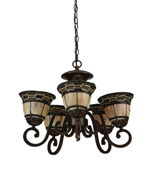 Meyda Lighting Ilona 20" 5-Light Mahogany Bronze Chandelier With Multi-Colored Shade Glass