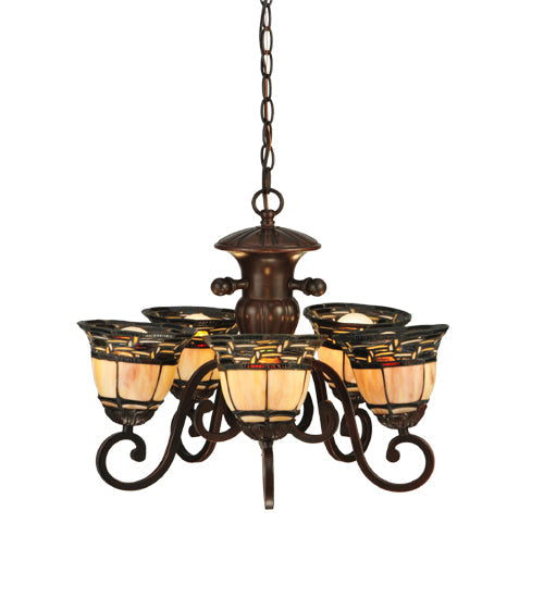 Meyda Lighting Ilona 20" 5-Light Mahogany Bronze Chandelier With Multi-Colored Shade Glass