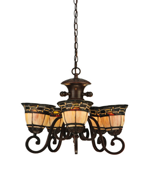 Meyda Lighting Ilona 20" 5-Light Mahogany Bronze Chandelier With Multi-Colored Shade Glass