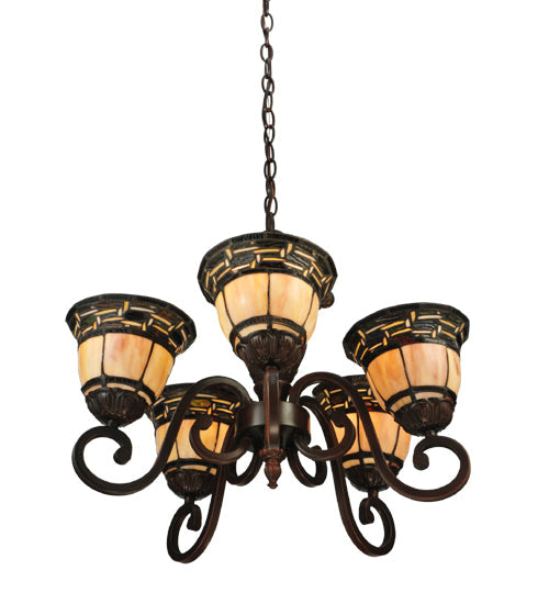 Meyda Lighting Ilona 20" 5-Light Mahogany Bronze Chandelier With Multi-Colored Shade Glass
