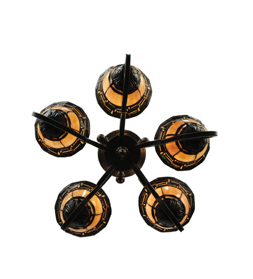 Meyda Lighting Ilona 20" 5-Light Mahogany Bronze Chandelier With Multi-Colored Shade Glass