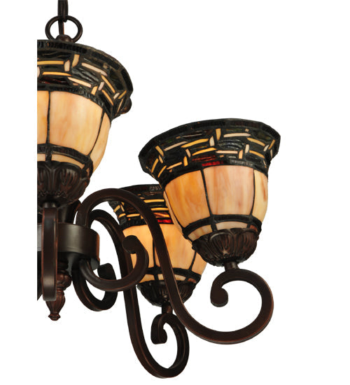 Meyda Lighting Ilona 20" 5-Light Mahogany Bronze Chandelier With Multi-Colored Shade Glass