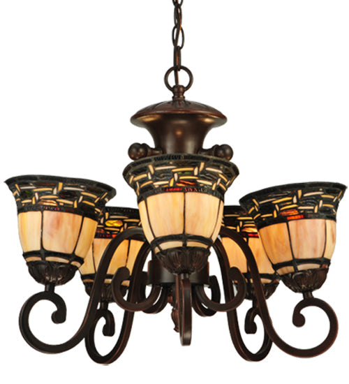 Meyda Lighting Ilona 20" 5-Light Mahogany Bronze Chandelier With Multi-Colored Shade Glass
