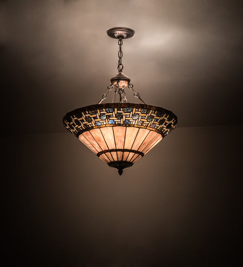 Meyda Lighting Ilona 20" 6-Light Mahogany Bronze Inverted Pendant Light With Multi-Colored Shade Glass