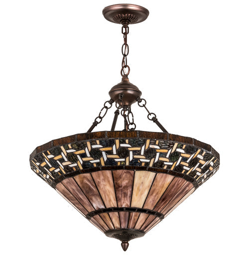 Meyda Lighting Ilona 20" 6-Light Mahogany Bronze Inverted Pendant Light With Multi-Colored Shade Glass