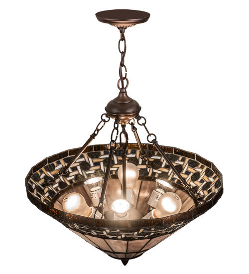 Meyda Lighting Ilona 20" 6-Light Mahogany Bronze Inverted Pendant Light With Multi-Colored Shade Glass