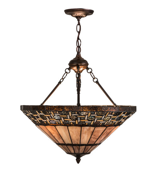 Meyda Lighting Ilona 20" 6-Light Mahogany Bronze Inverted Pendant Light With Multi-Colored Shade Glass