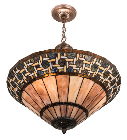 Meyda Lighting Ilona 20" 6-Light Mahogany Bronze Inverted Pendant Light With Multi-Colored Shade Glass