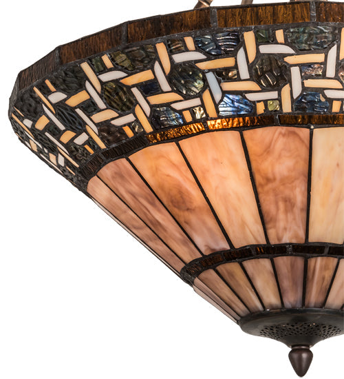 Meyda Lighting Ilona 20" 6-Light Mahogany Bronze Inverted Pendant Light With Multi-Colored Shade Glass
